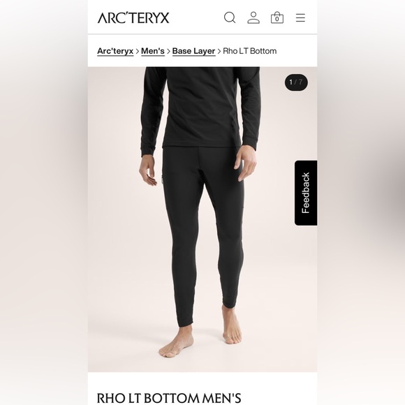 Arc’Teryx Rho LT Bottom Men's-Black-Small - Picture 1 of 6